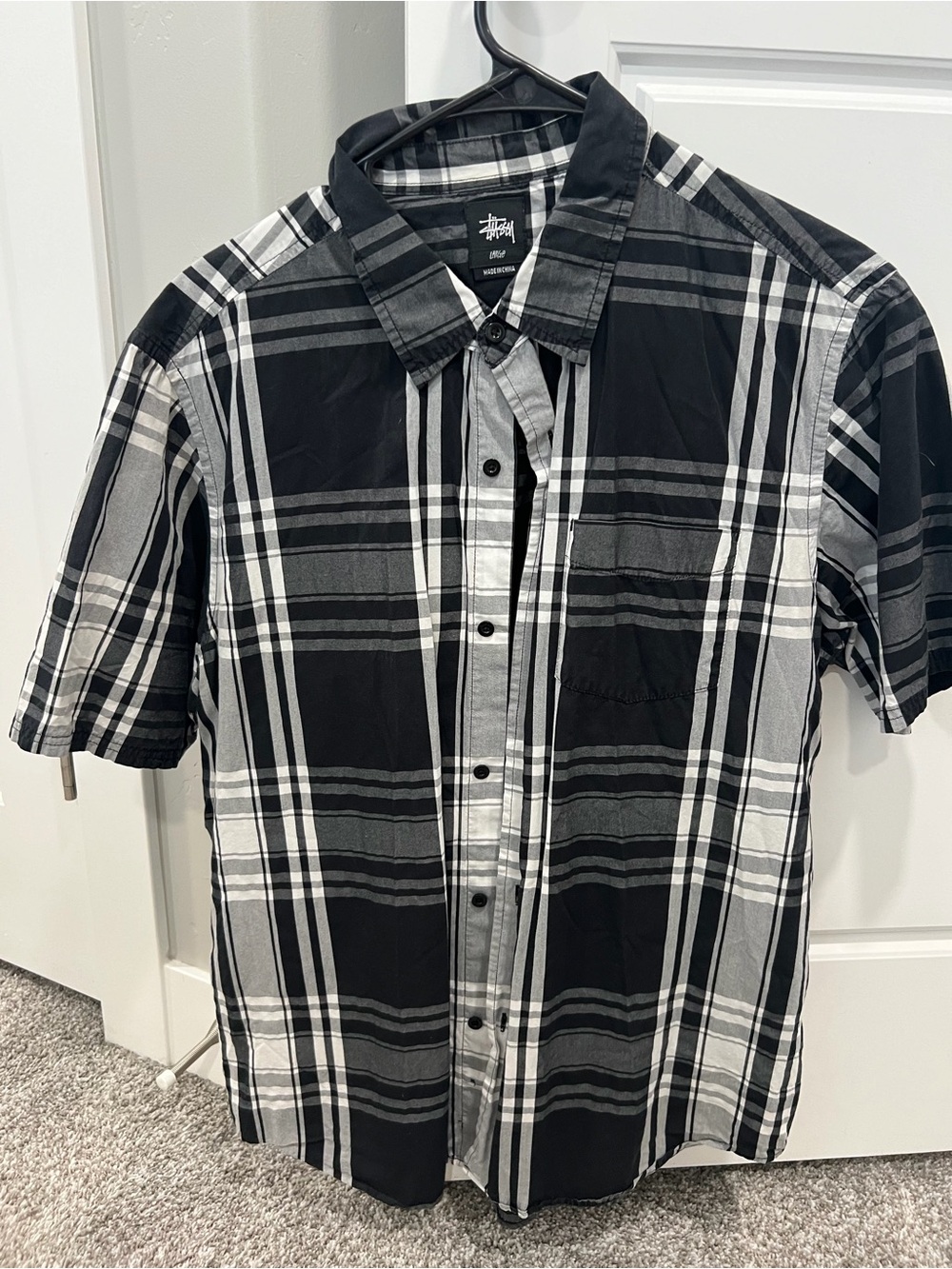 Stussy Black & Gray Plaid Short Sleeve Button-Down Shirt